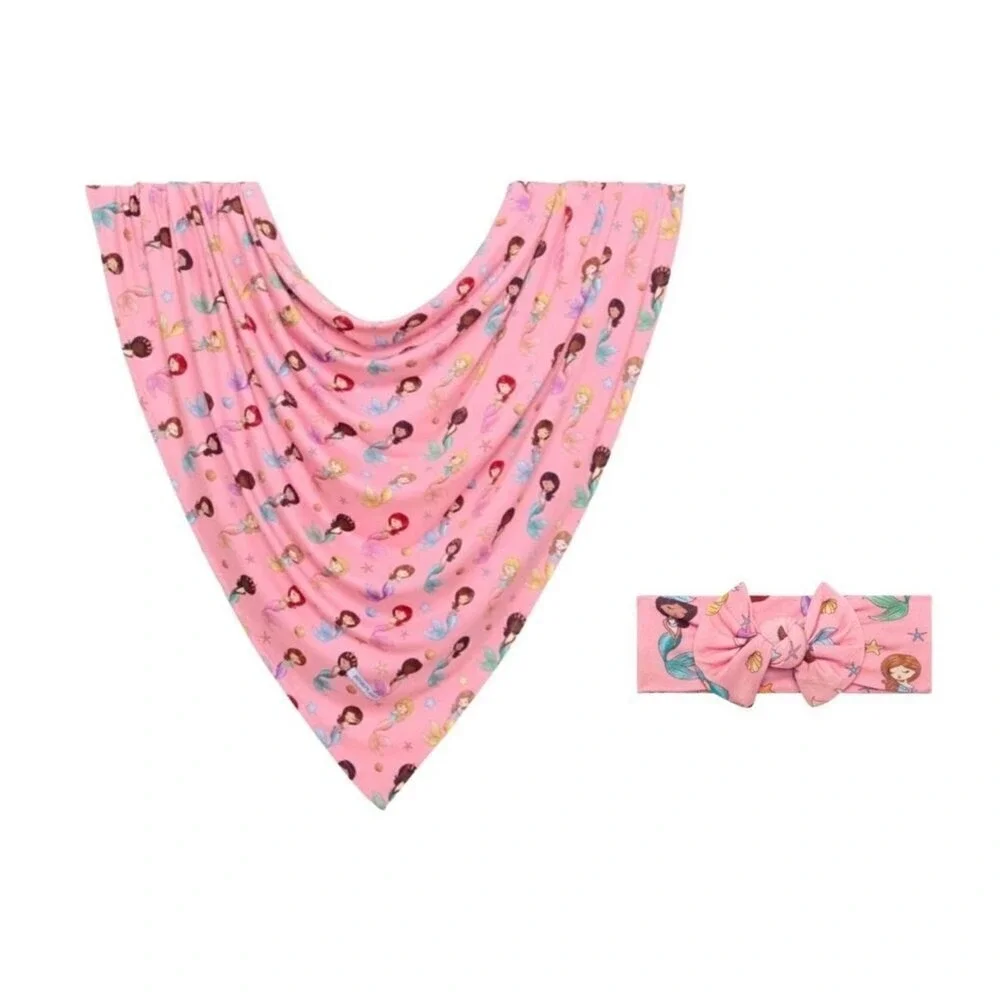 Posh Peanut Bamboo AOP Mermaid Pink Swaddle Baby Gift Set NWT Whimsigoth Fantasy